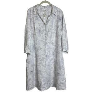 Malvin I Love Linen Shirt Dress Popover Floral White Gray Size 10